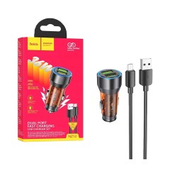 Hoco Car Charger NZ12 Prosperity 2 Port USB 36W with Micro Cable 1M Transparent Orange Hoco Car Charger NZ12 Prosperity 2 Port USB 36W with Micro Cable 1M Transparent Orange